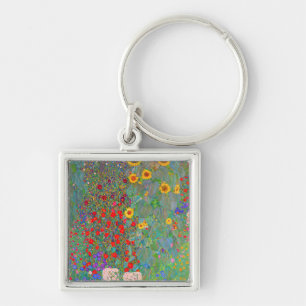 Gustav Klimts Farm Garden med solblommor Fyrkantig Silverfärgad Nyckelring