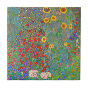 Gustav Klimts Farm Garden med solblommor Kakelplatta