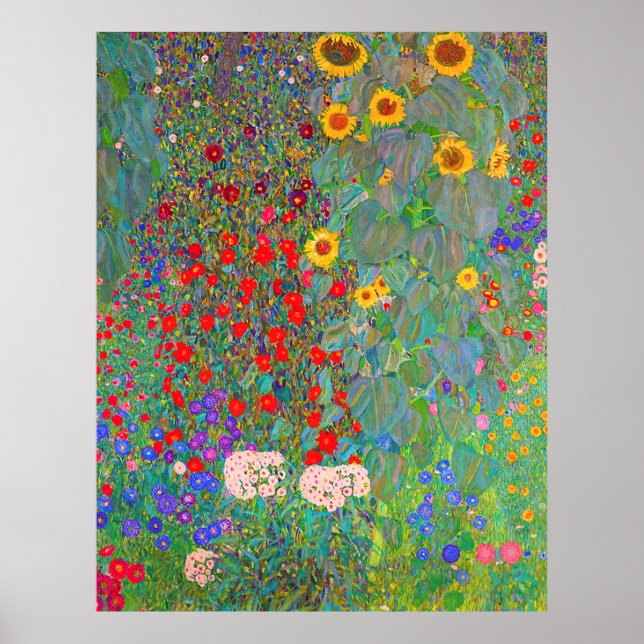 Gustav Klimts Farm Garden med solblommor Poster (Framsidan)