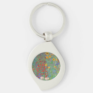 Gustav Klimts Farm Garden med solblommor Swirl Silverfärgad Nyckelring