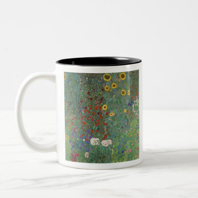 Gustav Klimts Farm Garden med solblommor Två-Tonad Mugg (Vänster)