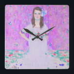 Gustav Klimts Mäda Primavesi-målning Fyrkantig Klocka<br><div class="desc">Gustav Klimts Mäda Primavesi målning Square Wall Clock.</div>