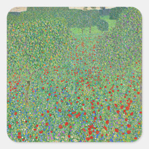 Gustav Klimts målning, Mohnfeld Fyrkantigt Klistermärke