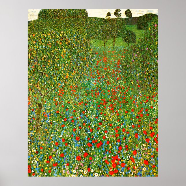 Gustav Klimt's Mohnfeld (1907) berömd tavla. Poster (Framsidan)