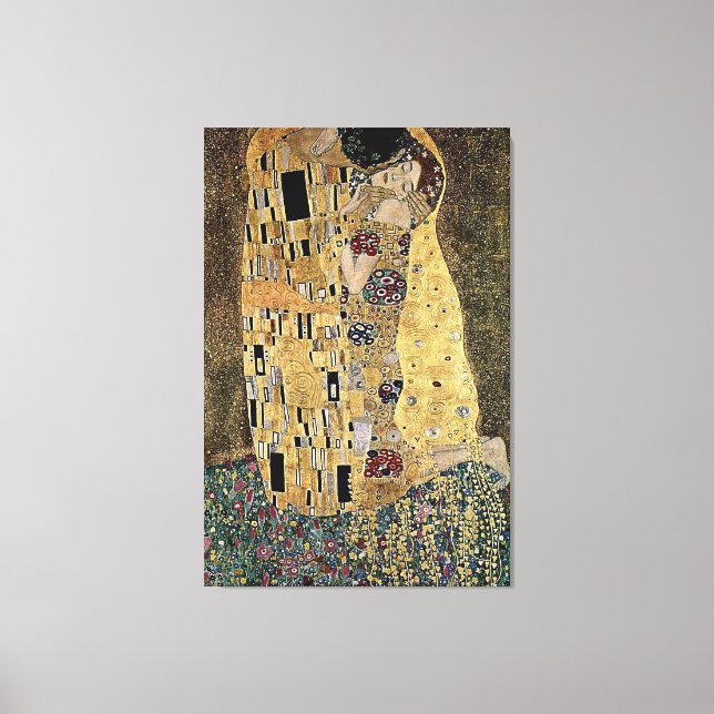 Gustav Klimt's The Kiss (circa 1908) Canvastryck (Framsida)