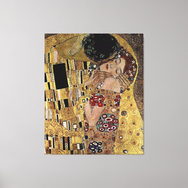 Gustav Klimt's The Kiss Detail (cirka 1908) Canvastryck (Framsida)