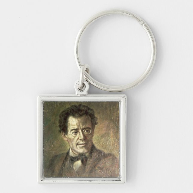 Gustav Mahler Fyrkantig Silverfärgad Nyckelring (Framsidan)