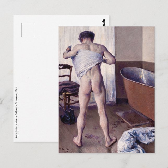 Gustave Caillebotte - Man vid sitt bad Vykort (Fram/baksida)