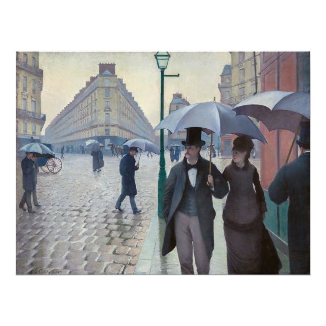 Gustave Caillebotte - Parisgatan; Regnig Dag Fototryck (Framsidan)