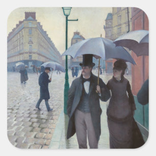Gustave Caillebotte - Parisgatan; Regnig Dag Fyrkantigt Klistermärke