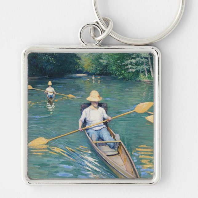 Gustave Caillebotte - Skidbåtar på Yerres Fyrkantig Silverfärgad Nyckelring (Framsidan)