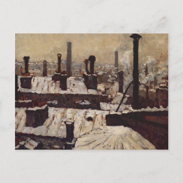 Gustave Caillebotte-Tak under Snö, Paris Vykort (Framsida)