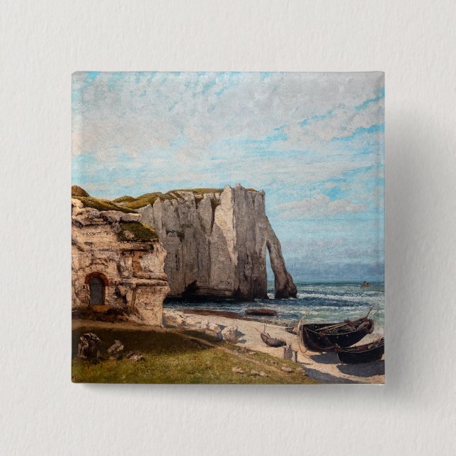 Gustave Courbet - Cliffs at Etretat efter Storm Knapp (Framsida)
