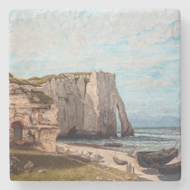 Gustave Courbet - Cliffs at Etretat efter Storm Stenunderlägg (Framsidan)