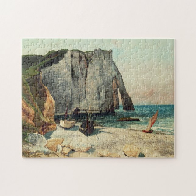 Gustave Courbet | klipporna av Etretat, porten Pussel (Horisontell)