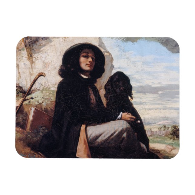 Gustave Courbet - Self-Porträtt med en svart Hund Magnet (Horisontell)