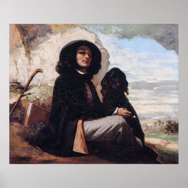 Gustave Courbet - Self-Porträtt med en svart Hund Poster (Framsidan)