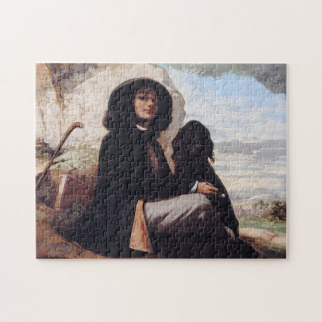 Gustave Courbet - Self-Porträtt med en svart Hund Pussel (Horisontell)