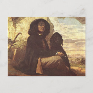 Gustave Courbet - Self-porträtt med svart hund Vykort