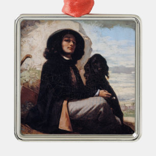 Gustave Courbet - Självporträtt med en svart hund Julgransprydnad Metall