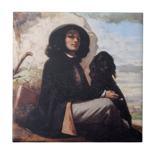 Gustave Courbet - Självporträtt med en svart hund Kakelplatta