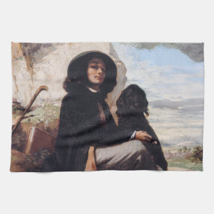 Gustave Courbet - Självporträtt med en svart hund Kökshandduk