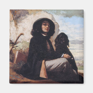 Gustave Courbet - Självporträtt med en svart hund Magnet