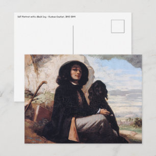 Gustave Courbet - Självporträtt med en svart hund Vykort