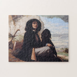 Gustave Courbet - Självporträtt med svart hund Pussel