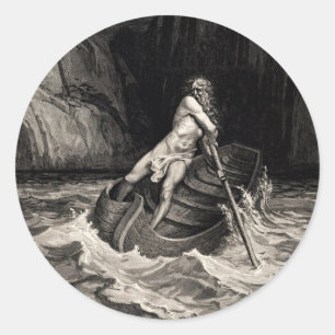 Gustave Doré - Caron Rving/Dante's Inferno Runt Klistermärke