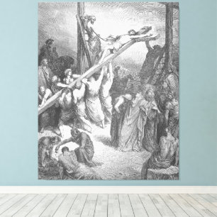 Gustave Doré - Lukas 23B Korset lyfts upp Canvastryck