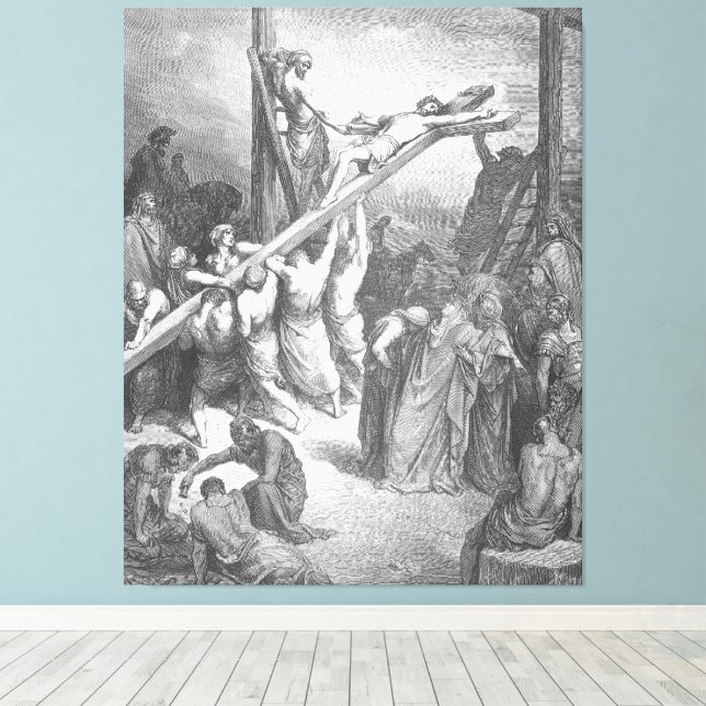 Gustave Doré - Lukas 23B Korset lyfts upp Canvastryck (Insitu (trägolv))