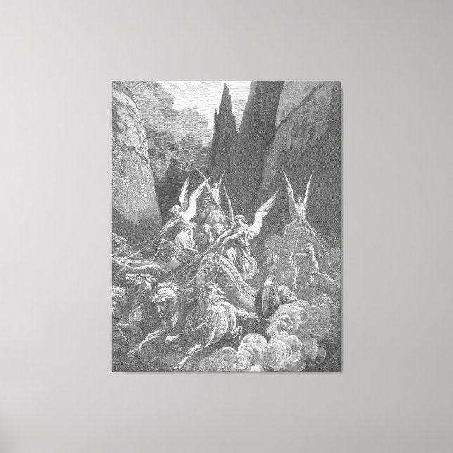 Gustave Doré - Sakarjas syn av de fyra vagnarna Canvastryck (Framsida)