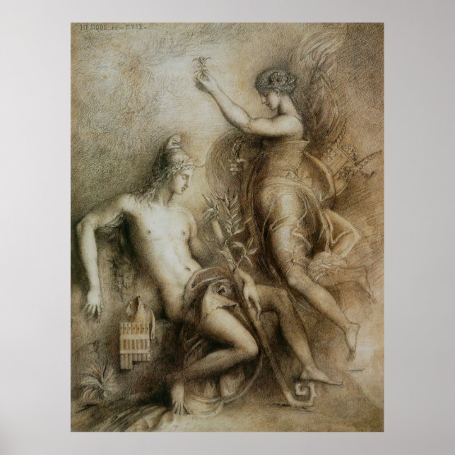 Gustave Moreau har skrivit "Hesiod and Muse Symbol Poster (Framsidan)