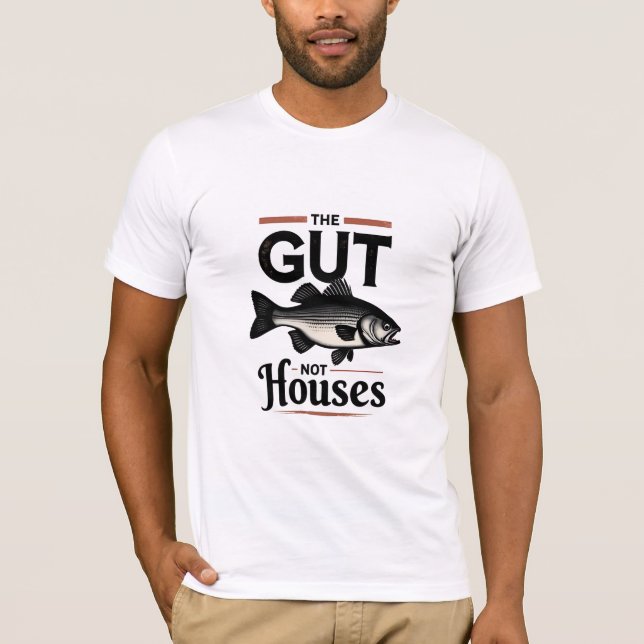 GUT FISH NOT HOUSES Retro Fishing Shirt T Shirt (Framsida)