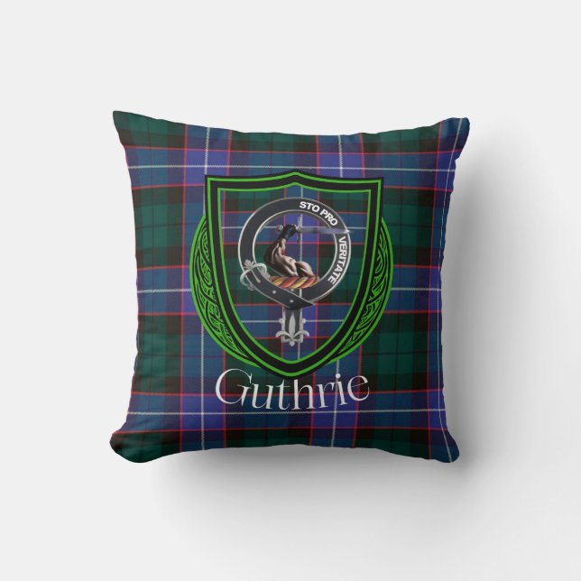 Guthrie skotska klan tartan & vapen kudde (Framsida)