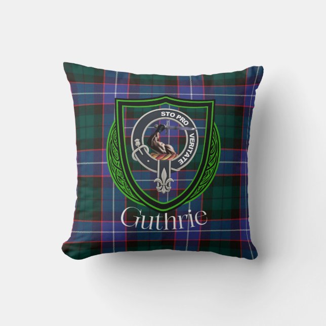Guthrie skotska klan tartan & vapen kudde (Framsida)