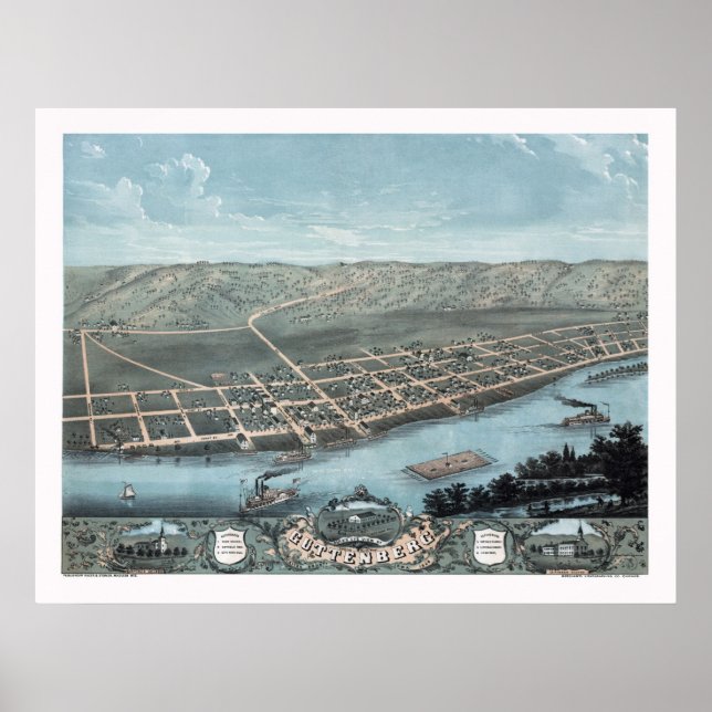 Guttenburg, IA Panoramic Karta - 1869 Poster (Framsidan)