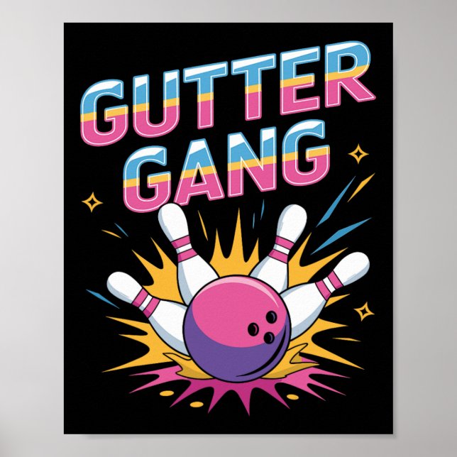 Gutter Gang Shirt Funny Bowling Shirts Gutter Bowl Poster (Framsidan)