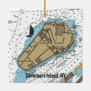 Guvernör Island NY Nautical Chart Julgransprydnad Keramik