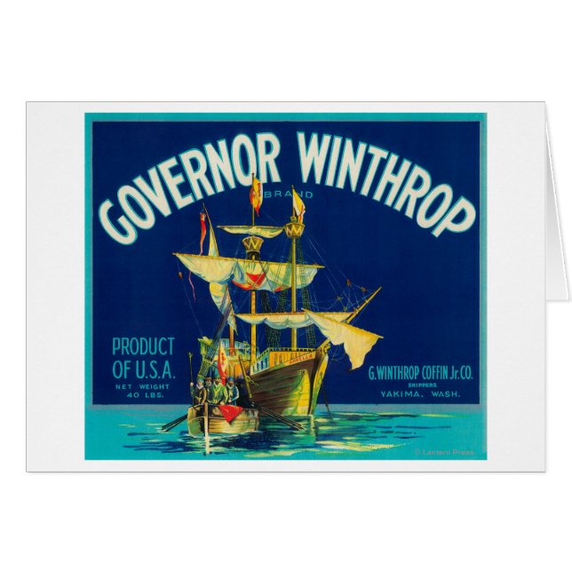Guvernör Winthrop Apple Label (blå) - Yakima, W Hälsningskort (Framsidan Horizontal)