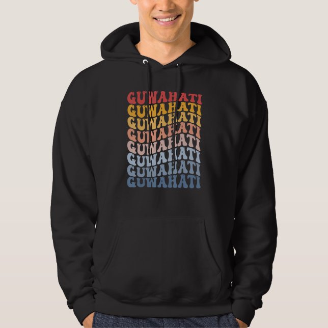 Guwahati City Groovy Retro Hoodie (Framsida)