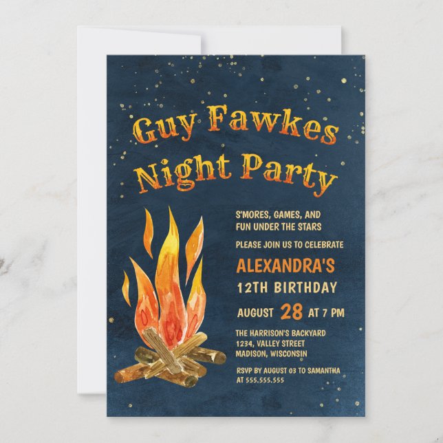 Guy Fawkes Night Party Bonfire Birthday Inbjudningar (Framsida)