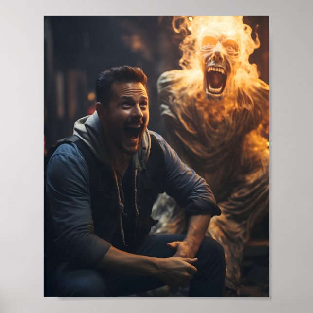 Guy Screaming på en Ghost Creepy Halloween Poster (Framsidan)