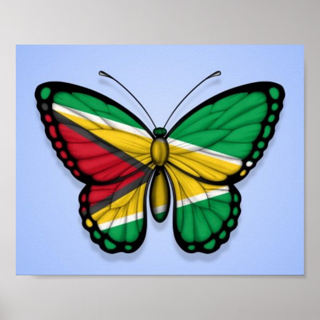 Guyana Butterfly Flagga på Blue Poster (Framsidan)