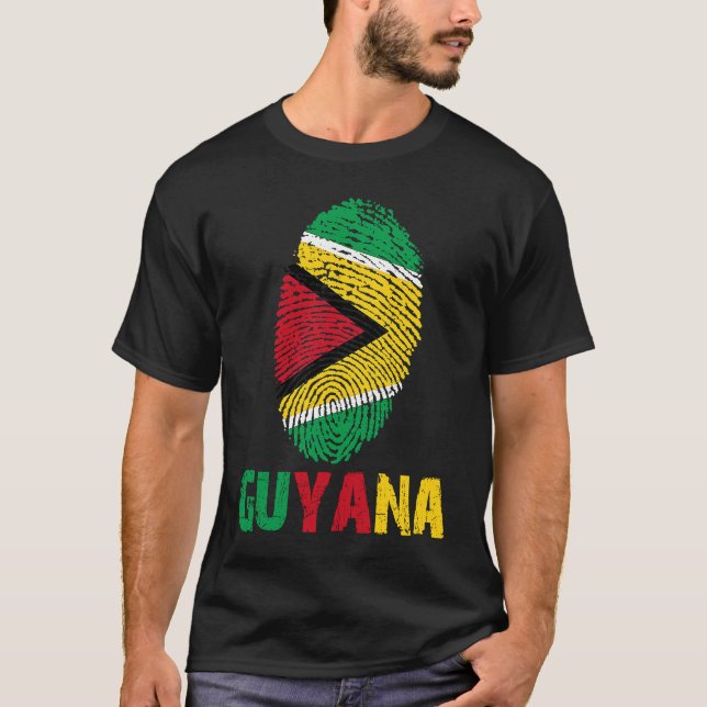 Guyana Finger Print Flag  I Love Guyana Travel T Shirt (Framsida)