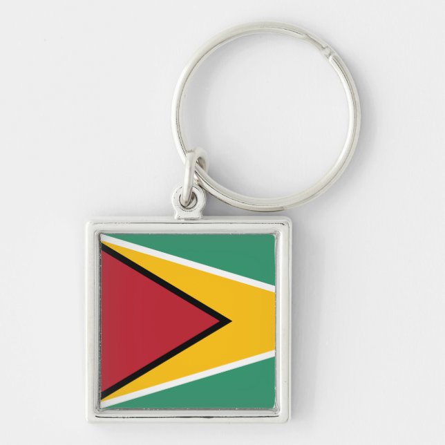 Guyana Flagga Fyrkantig Silverfärgad Nyckelring (Framsidan)