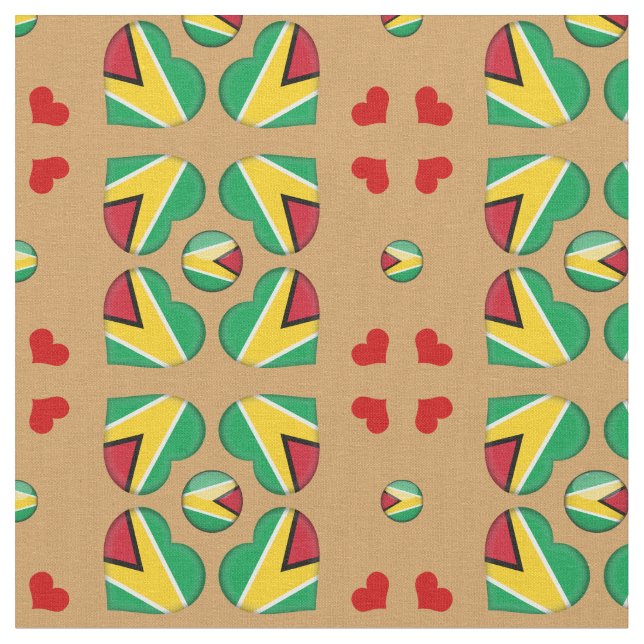 Guyana Flagga & Guyana Heart mode Fabric Tyg (Närbild)