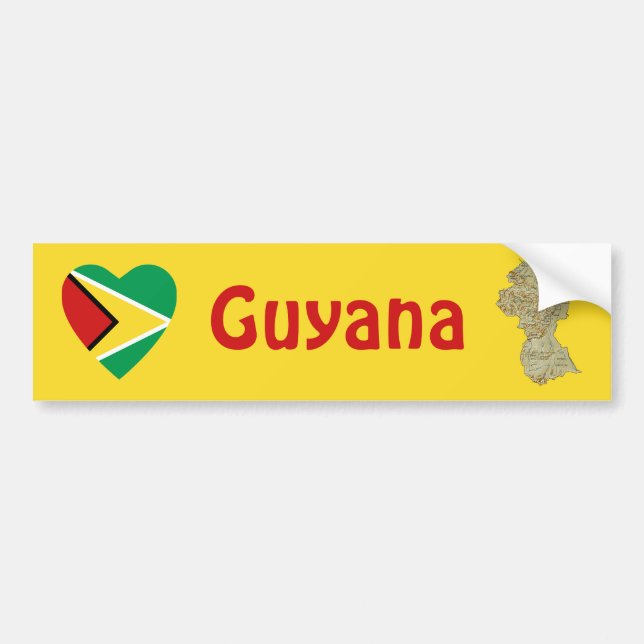 Guyana Flagga Hjärta + Karta Bildäckslapp Bildekal (Framsidan)