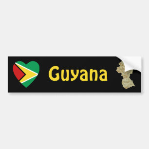 Guyana Flagga Hjärta + Karta Bildäckslapp Bildekal